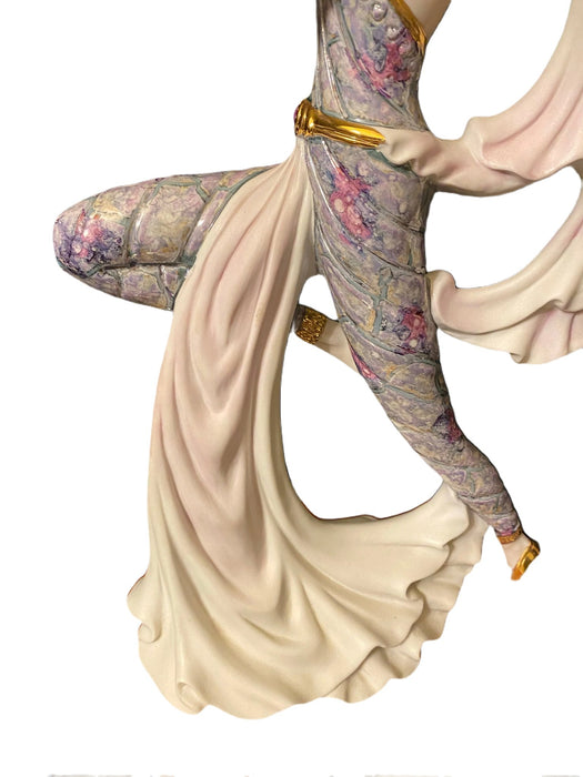 Stunning Capodimonte Vittorio Sabadin Sculpture Dancing Lady With Cape Figure On Wood Bas, Porcelain,  Hand Made And Hand Painted in Italy 17.5"t-EZ Jewelry and Decor