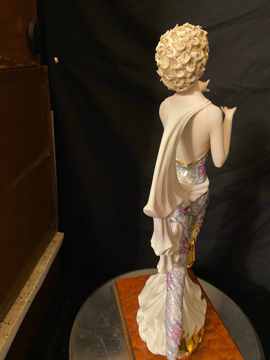 Stunning Capodimonte Vittorio Sabadin Sculpture Dancing Lady With Cape Figure On Wood Bas, Porcelain,  Hand Made And Hand Painted in Italy 17.5"t-EZ Jewelry and Decor