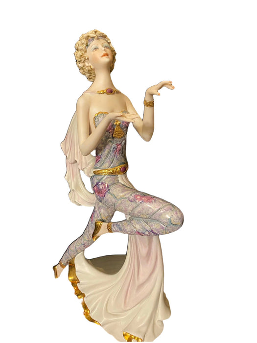 Stunning Capodimonte Vittorio Sabadin Sculpture Dancing Lady With Cape Figure On Wood Bas, Porcelain,  Hand Made And Hand Painted in Italy 17.5"t-EZ Jewelry and Decor