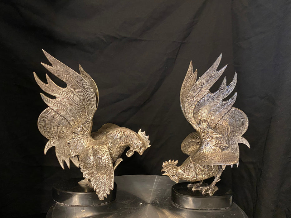 Roosters’ Fight, Two Sculptures, 9.5” tall, Hand crafted-EZ Jewelry and Decor