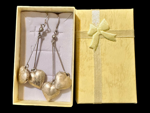 Vintage Lovely Sterling Silver Heart Pierced Earring. 2.75”, Gift Boxed-EZ Jewelry and Decor