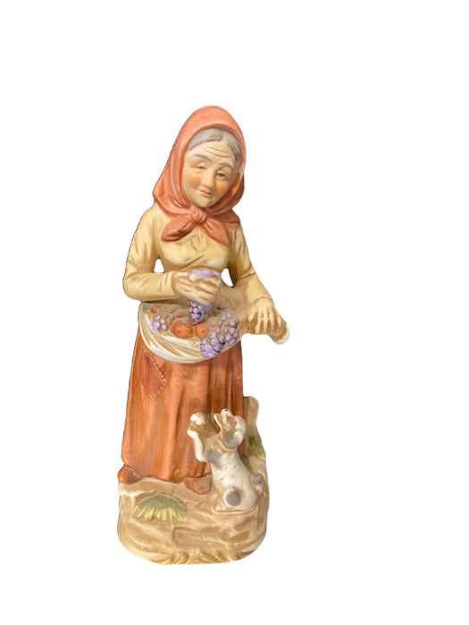 An Old Woman Picking Fruit Bisque Figurine, Picking Fruit, 7.5”-EZ Jewelry and Decor