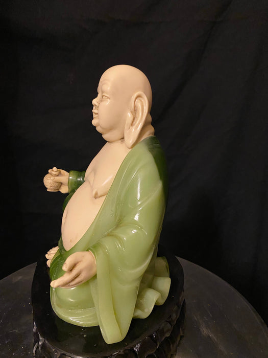 Artificial Jade Buddha, Green and Beige Fat Buddha, 9.5"-EZ Jewelry and Decor