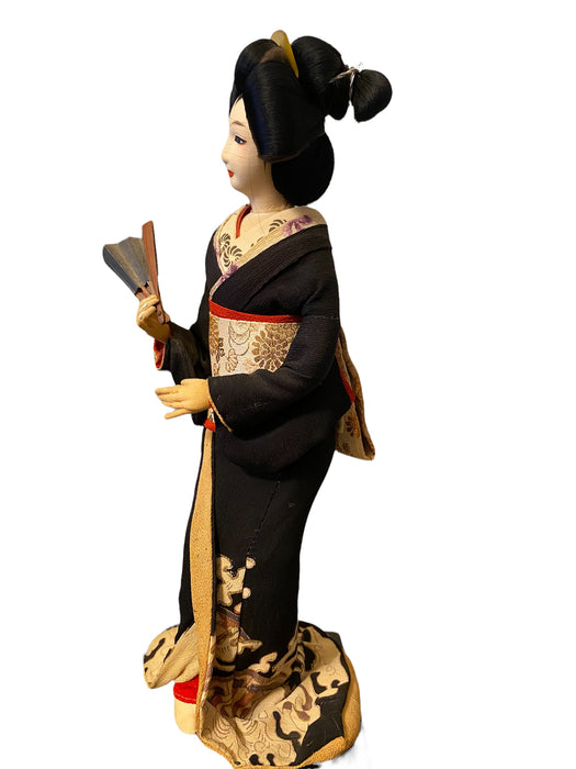 Ornate Japanese Geisha Doll on Wood Display, Hand Crafted. 13.5” x 7”-EZ Jewelry and Decor