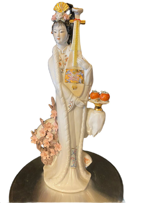 A Lady /Geisha is Playing Pipa . Vintage Handcrafted, Hand Painted, Porcelain Statue, Signed By a Chinese Master. Porcelain Figurine. 17.5"-EZ Jewelry and Decor