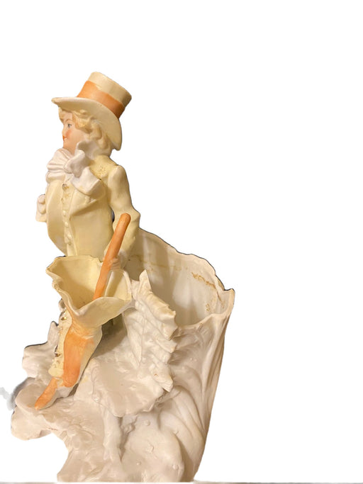 Rococo Bisque Porcelain Figurine, A young Man with Umbrella-EZ Jewelry and Decor