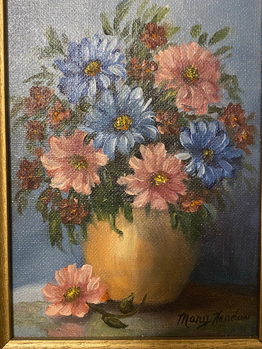 Mary Handers, Beautiful Flowers, Framed Original Oil Painting. 9” x 12”.-EZ Jewelry and Decor