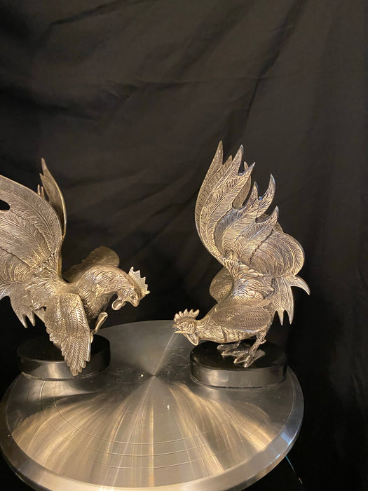 Roosters’ Fight, Two Sculptures, 9.5” tall, Hand crafted-EZ Jewelry and Decor