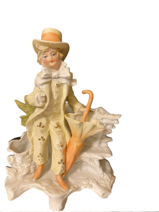 Rococo Bisque Porcelain Figurine, A young Man with Umbrella-EZ Jewelry and Decor