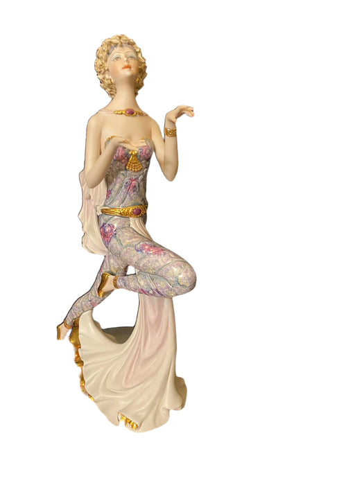 Stunning Capodimonte Vittorio Sabadin Sculpture Dancing Lady With Cape Figure On Wood Bas, Porcelain,  Hand Made And Hand Painted in Italy 17.5"t-EZ Jewelry and Decor