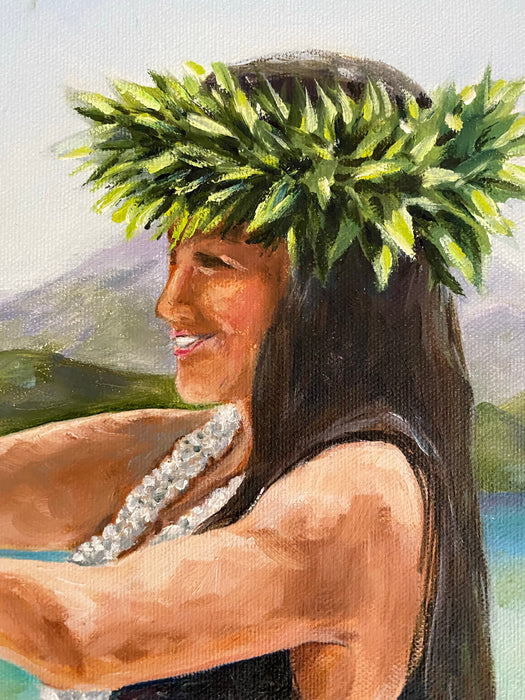 L. Beana, Tell Me a Story, Original Oil Painting.  24” x 20”, Hawaii Dance-EZ Jewelry and Decor