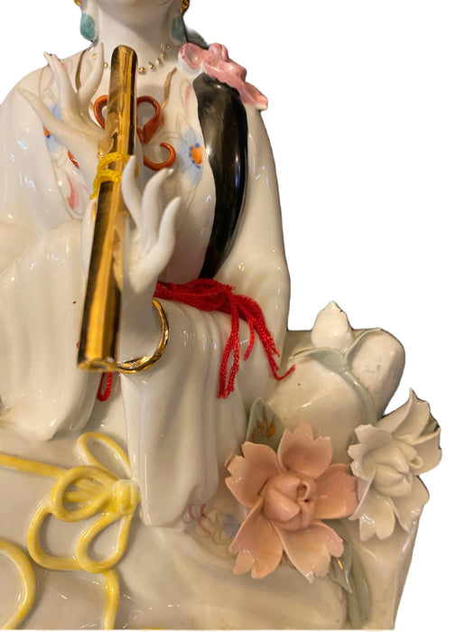 A Beautiful Geisha Playing Music Handcrafted, Hand Painted, Porcelain Statue, Signed By a Chinese Master.-EZ Jewelry and Decor