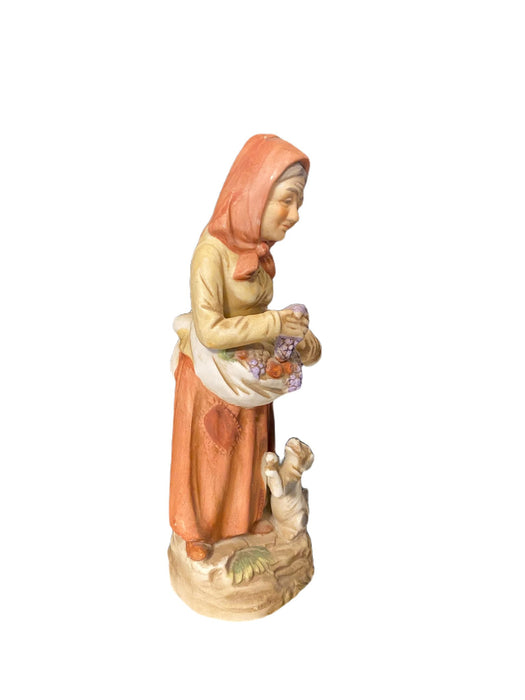 An Old Woman Picking Fruit Bisque Figurine, Picking Fruit, 7.5”-EZ Jewelry and Decor