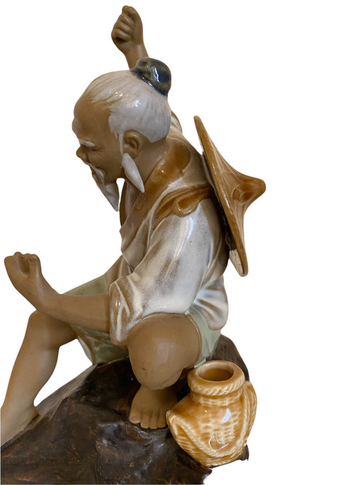 Vintage Chinese Old Man Figurine, Ceramic, Hand Crafted, 7.75” T-EZ Jewelry and Decor