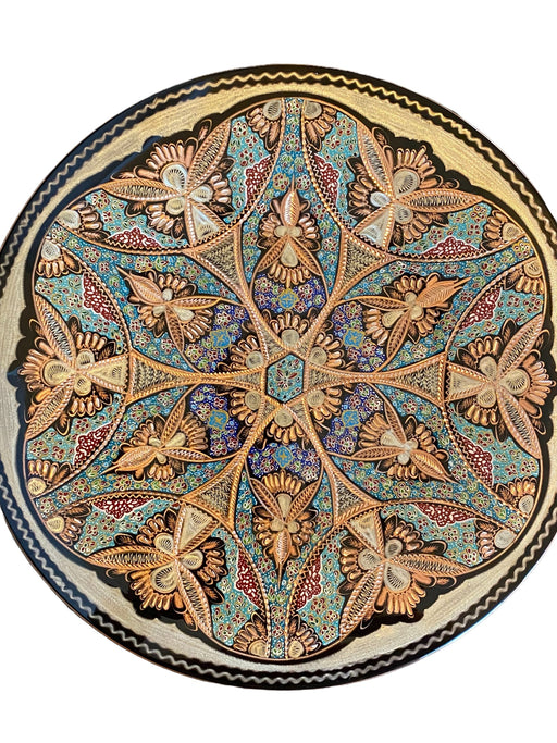 Hand Crafted, Hand Painted Persian Plate. Engraved (Ghalamzani) & Paint on Copper.  Wall/ Art Décor. 13.5”-EZ Jewelry and Decor