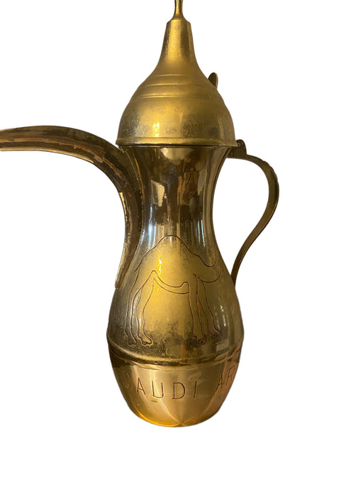 Vintage  Tall Middle Eastern Brass Pitcher with a Camel Engraving, 18.5” T-EZ Jewelry and Decor