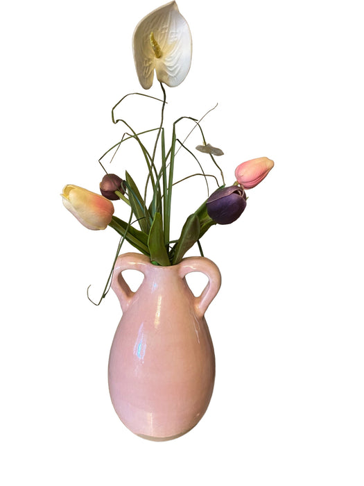 Pink Ceramic Vase with Artificial Flowers, Vase 9” T-EZ Jewelry and Decor