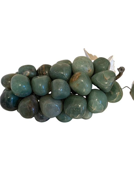 Vintage Handcrafted Green Agate stone Grapes With Silverish Leaf, 6” x 2.75”-EZ Jewelry and Decor