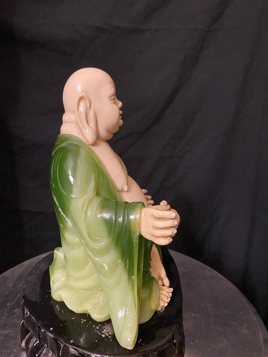 Artificial Jade Buddha, Green and Beige Fat Buddha, 9.5"-EZ Jewelry and Decor