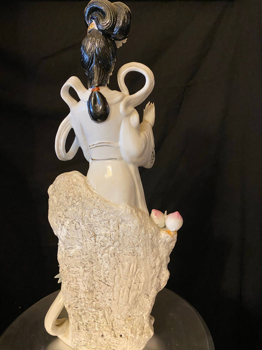 Geisha Playing Flute Porcelain Figurine Handcrafted, Hand Painted Signed 17"T-EZ Jewelry and Decor