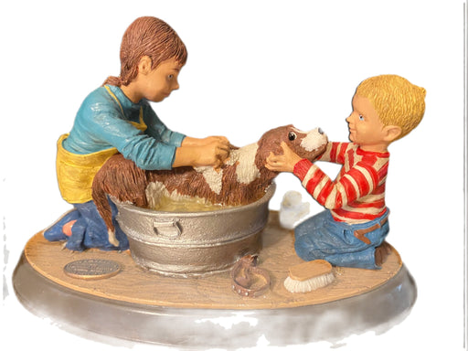 Splish Splash Norman Rockwell's Age of Wonder Collection 1990 Kids Bathing Dog-EZ Jewelry and Decor