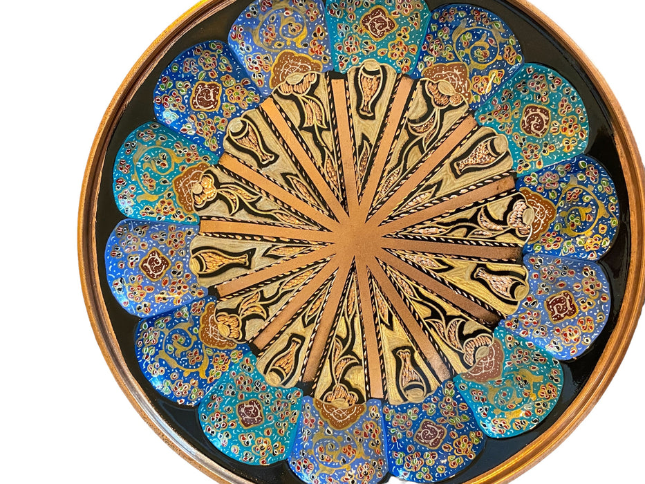 Hand Crafted, Hand Painted Persian Plate. Engraving & Paint on Copper.  Wall/ Art Décor. 11.25”-EZ Jewelry and Decor