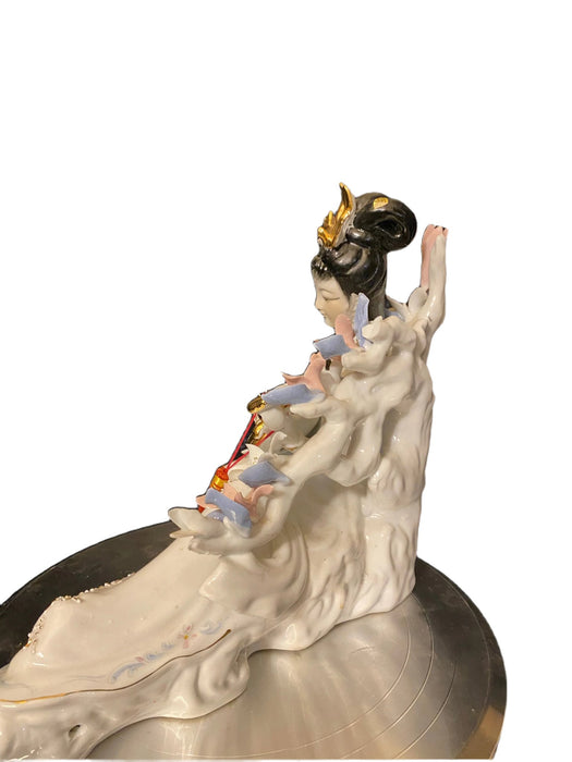 A Geisha Playing Music Porcelain Figurine. Handcrafted and signed. Vintage15.5"-EZ Jewelry and Decor