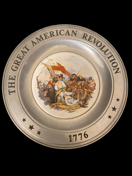 The Great American Revolution 1776 Porcelain and Pewter 10" Plate,  Battle of Bunker Hill, by Williamsport Foundry, 10.8”-EZ Jewelry and Decor