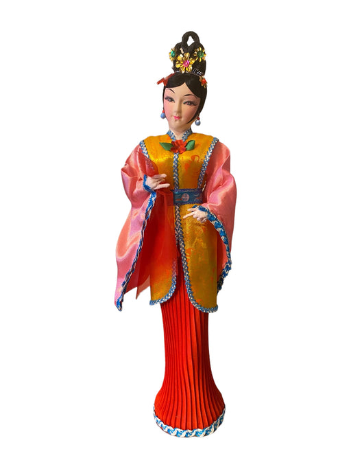 Vintage Geisha Doll , In traditional Kimono, Detailed, Taiwan Lady in Red & Pink, 15”-EZ Jewelry and Decor