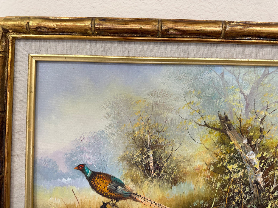 Framed Original Landscape Oil Painting With  Pheasant by J.Graham, Signed Oil On Canvas. , 16” x 20”-EZ Jewelry and Decor