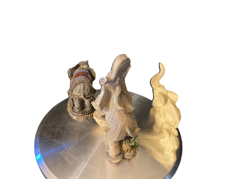 Three Elephants Figurines: MOTHER AND CALF, Indian elephant, African Elephant- 7”, 5” . 6.75” T-EZ Jewelry and Decor