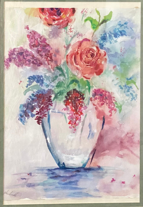 R. Mansourkhani, Bouquet Of Flowers, Original Framed Watercolor Painting, 22.5” x 18.5”.-EZ Jewelry and Decor