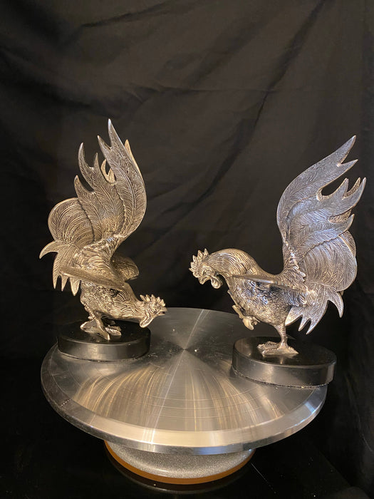 Roosters’ Fight, Two Sculptures, 9.5” tall, Hand crafted-EZ Jewelry and Decor