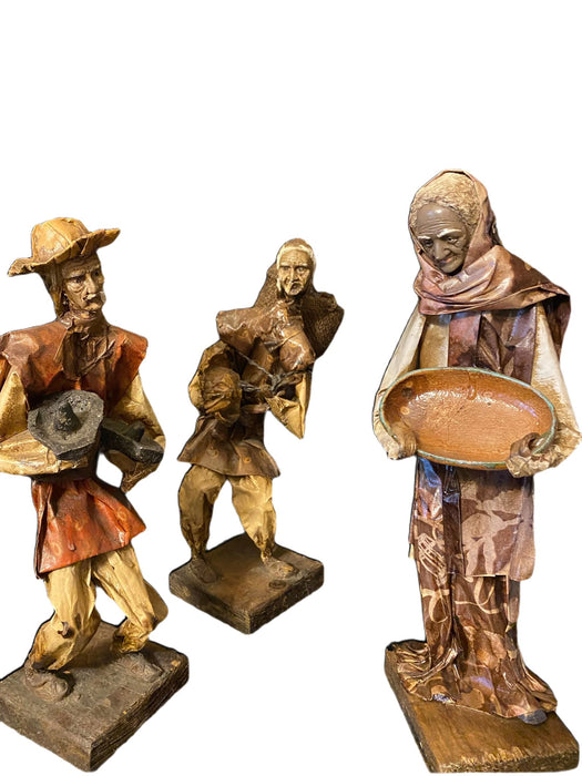 Vintage 3pc Folk Art Figurines,Paper Mache Figures.-EZ Jewelry and Decor