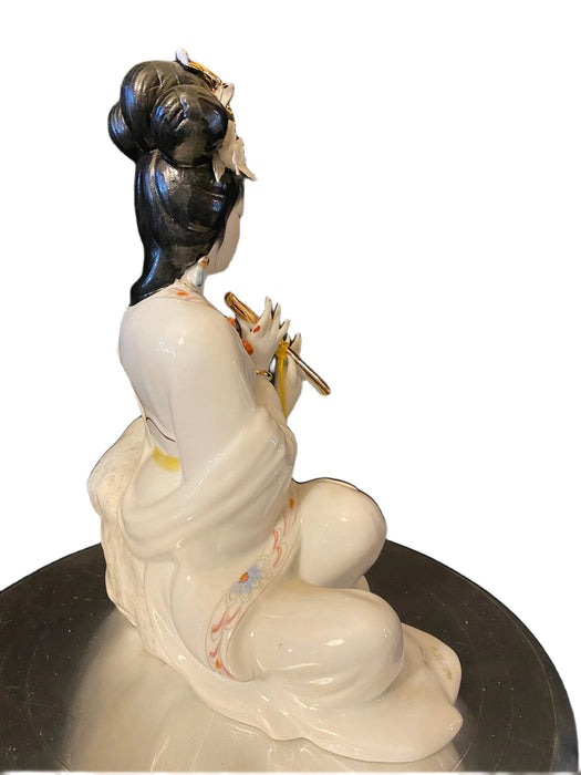 A Beautiful Geisha Playing Music Handcrafted, Hand Painted, Porcelain Statue, Signed By a Chinese Master.-EZ Jewelry and Decor