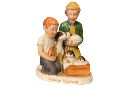 Vintage Norman Rockwell Figurine, 1979 Woman And Boy With Puppies-EZ Jewelry and Decor