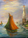 Light House and Boat, Acrylic painting Framed Original Painting. 20” x 16”-EZ Jewelry and Decor