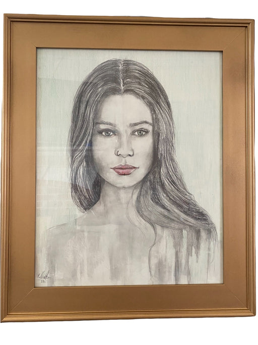 R. Mansourkhani, Your Green Eyes, Original Portrait Drawing, Graphite and Colored Pencil, Framed, 25.5” x 21.5”-EZ Jewelry and Decor