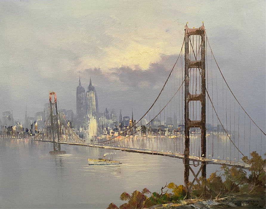 V. Farman, Golden Gate, Framed Original oil painting, 25” x 29.5”-EZ Jewelry and Decor