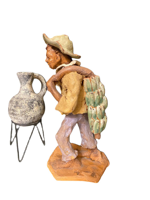 Folk Art Figurine, Farmer & Jug, Ceramic, Handcrafted. 7.5” tall-EZ Jewelry and Decor