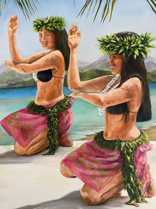 L. Beana, Tell Me a Story, Original Oil Painting.  24” x 20”, Hawaii Dance-EZ Jewelry and Decor