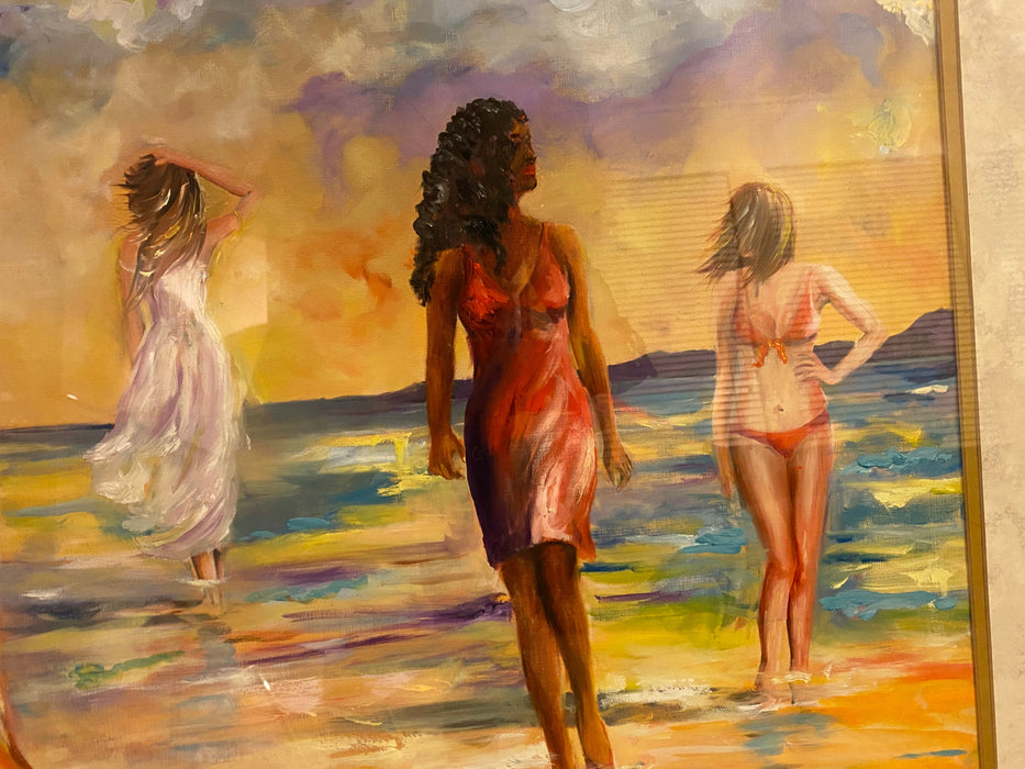 R. Mansourkhani , On a Beach. Original Oil Painting, 32” x 41”-EZ Jewelry and Decor