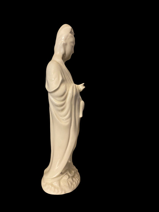 Vintage White Porcelain Guanyin Standing Statue , Signed Annie, 14”-EZ Jewelry and Decor