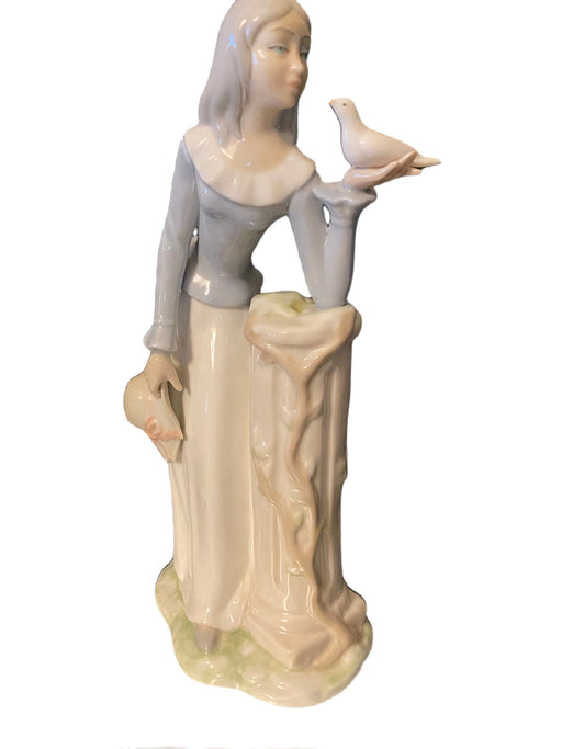 Lady & Bird Vintage Tengra Porcelain Figurine 12"T , Hand Made in Spain.-EZ Jewelry and Decor