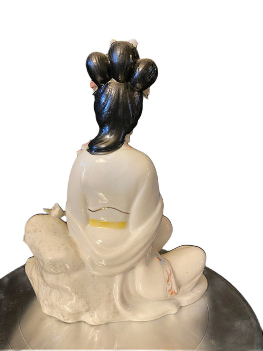 A Beautiful Geisha Playing Music Handcrafted, Hand Painted, Porcelain Statue, Signed By a Chinese Master.-EZ Jewelry and Decor