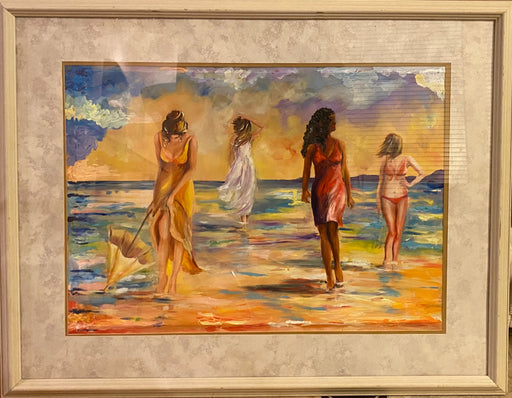 R. Mansourkhani , On a Beach. Original Oil Painting, 32” x 41”-EZ Jewelry and Decor