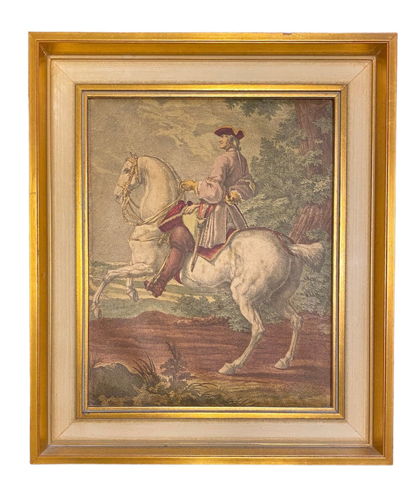 After Johann Elias Ridinger, An Equestrian prints on Silk 15” x 13”-EZ Jewelry and Decor