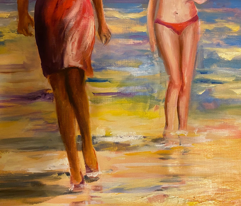 R. Mansourkhani , On a Beach. Original Oil Painting, 32” x 41”-EZ Jewelry and Decor