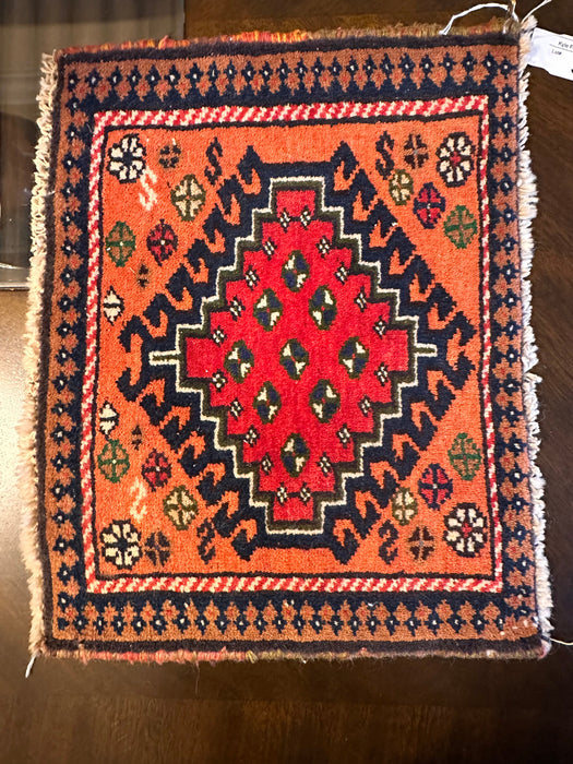 Small Hand Knotted Persian Rug, Bakhtiari Design Small Wool Rug, Orange and Red Rug, 16” x 12.5”-EZ Jewelry and Decor