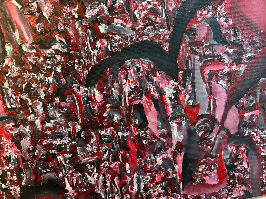 Abstract Framed Original Oil Painting by B. Jay. Red and Black. 40” x 30”-EZ Jewelry and Decor